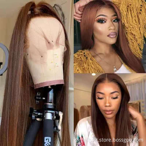 150% Density 13*4 Lace Front Wig Medium Brown Lace Frontal Wig 100% Human Hair Wig With Bleached And No Shedding